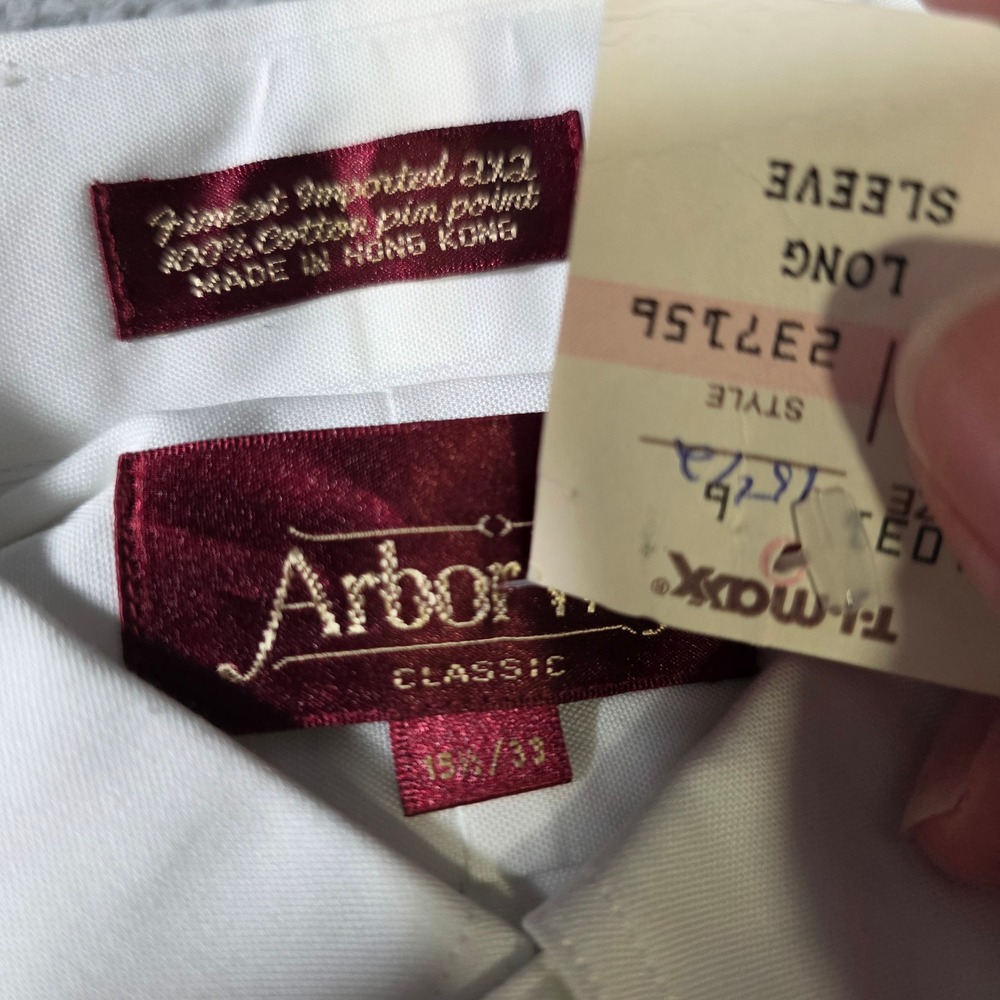 Arbor Way Mens 15.5 33 Dress Shirt White Cotton Pinpoint Button Down Long Sleeve - Picture 5 of 7